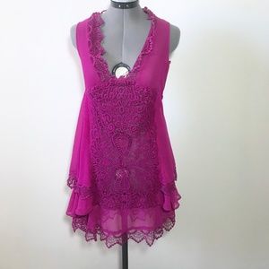Free People Magenta Sheer lace babydoll dress